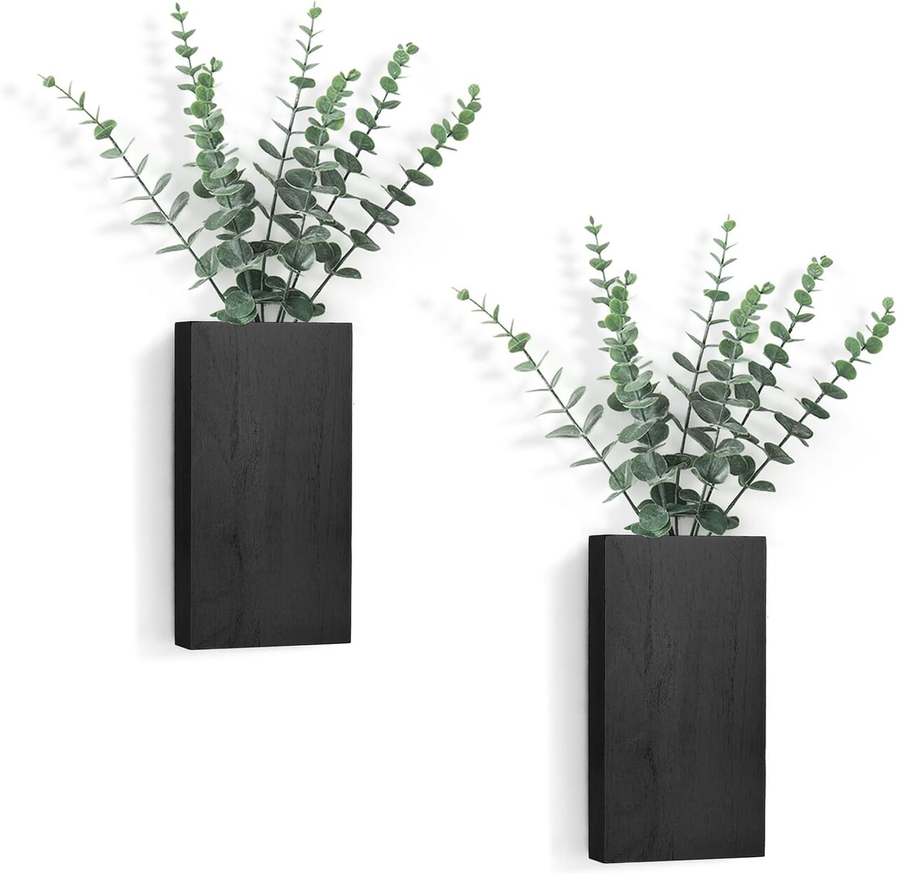 2 Pack Wood Wall Planter Vase with Artificial Eucalyptus Farmhouse Hanging Decor